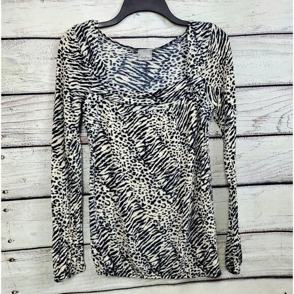 Daytrip MEDIUM Black/White Animal Print LS Blouse - Picture 1 of 8